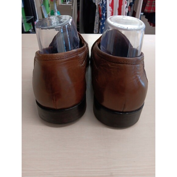 BRASS BOOT Handmade Loafers Men 7.5 Brown Leather Weave Sheepskin Lining Tassles